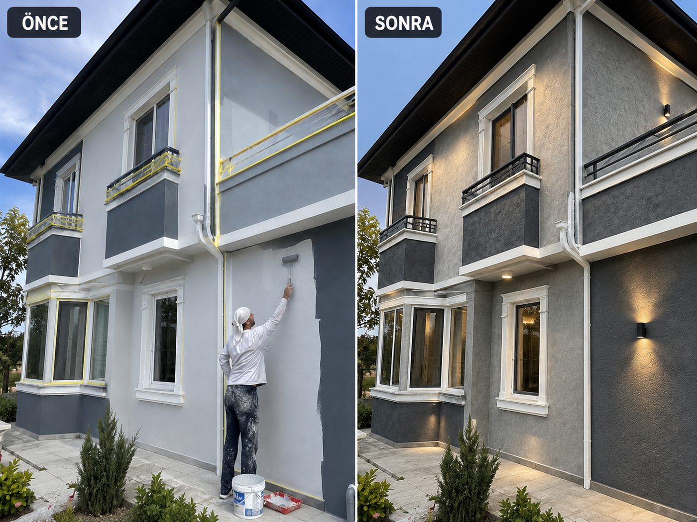Yamanlar dış cephe boya öncesi ve sonrası