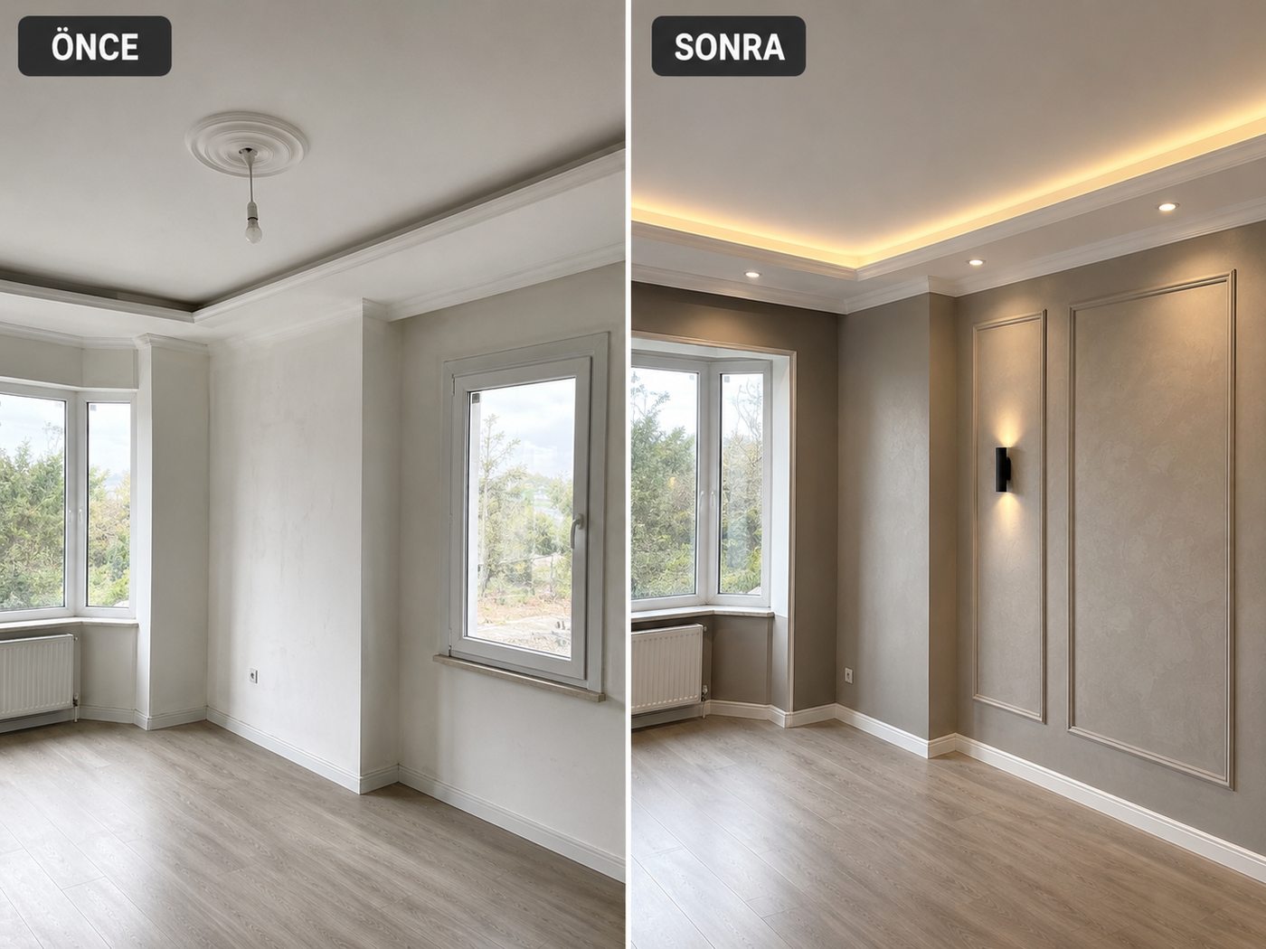 Yamanlar iç cephe boya öncesi ve sonrası